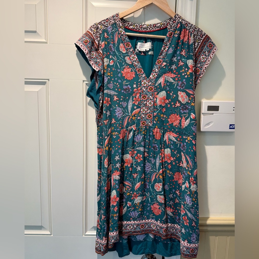 Anthropologie Teal Floral Dress